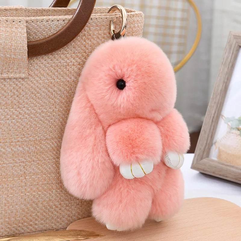 Three Model Size 100% Natural Rex Rabbit Fur Cute Fluffy Bunny Keychain
