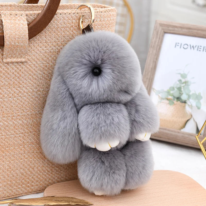 Three Model Size 100% Natural Rex Rabbit Fur Cute Fluffy Bunny Keychain