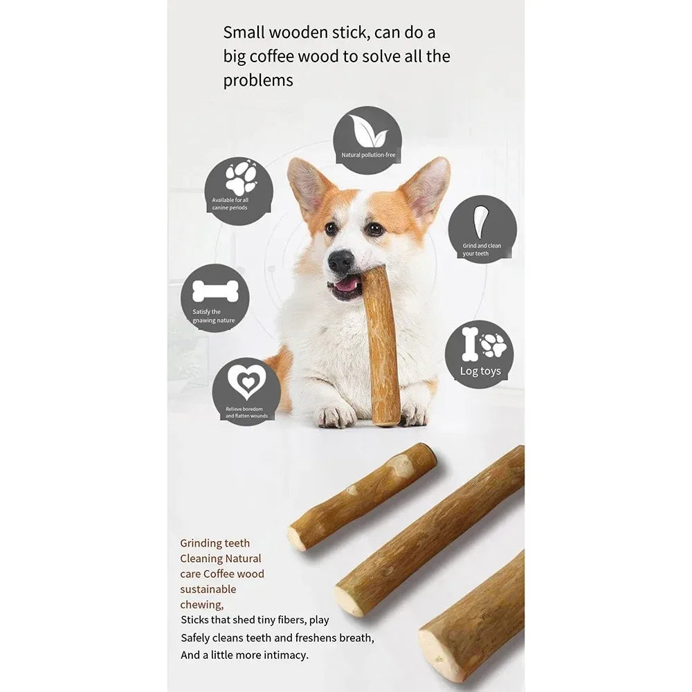 Natural Coffee Wood Dog Chew Toy,  Long Lasting Chewable Stick, Stress Relief