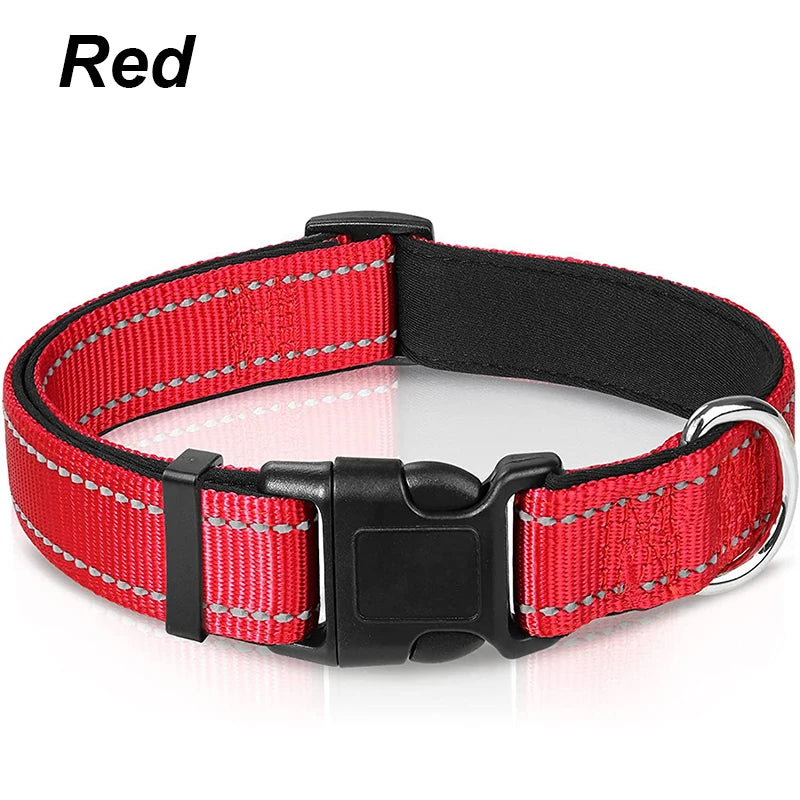 Reflective Dog Collar For Medium Large Dogs Soft Neoprene Padded Nylon Sturdy Adjustable