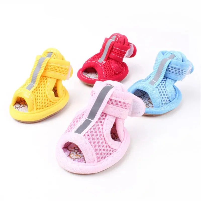 4PCS/set Pink Summer Non-slip Dog Shoes , Breathable Sandals for Dogs
