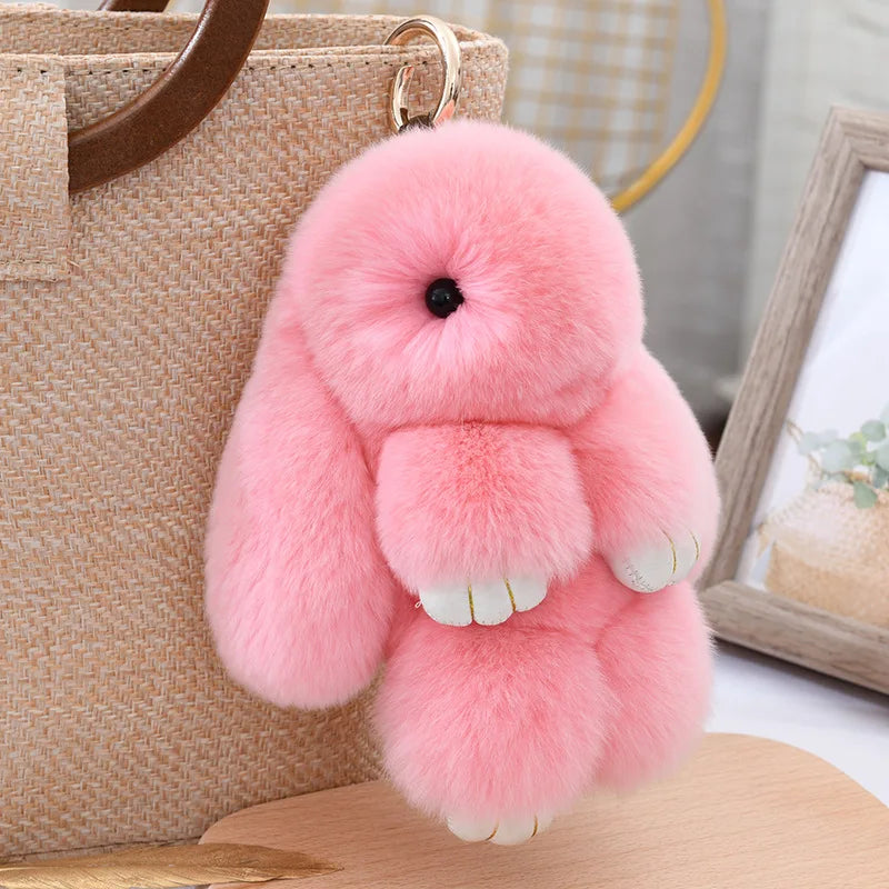 Three Model Size 100% Natural Rex Rabbit Fur Cute Fluffy Bunny Keychain