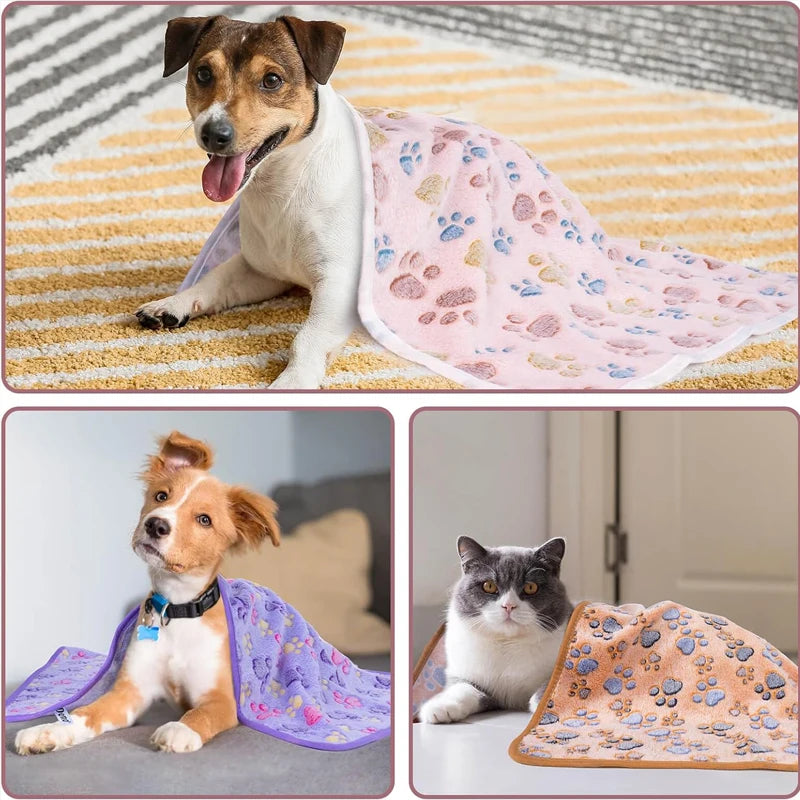 New Pet Blanket Cute Dog Paw Pattern Soft Fluffy High Quality Flannel Warm Comfortable Blanket