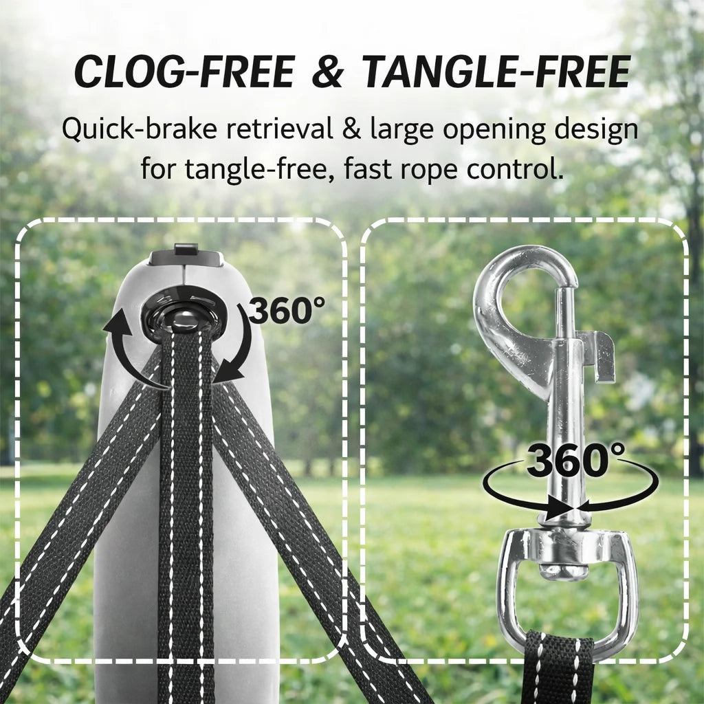 Retractable Dog Leash with 360° Tangle-Free Design, 16 ft Durable Nylon Tape