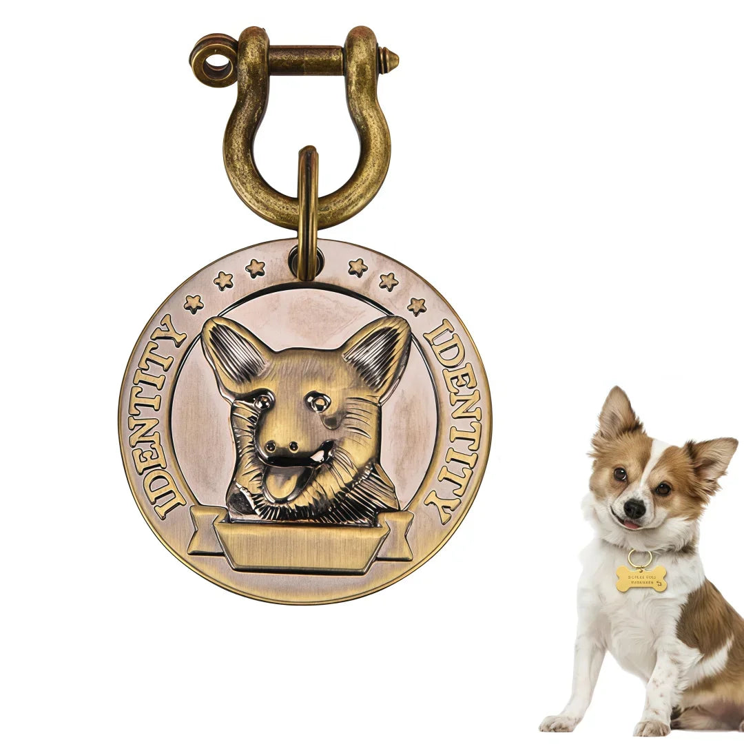 VIP Customizable Engraved Pets ID Tag for Dogs and Cats. Bronze Nameplate Tags Personalized  Collar ID Pendant
