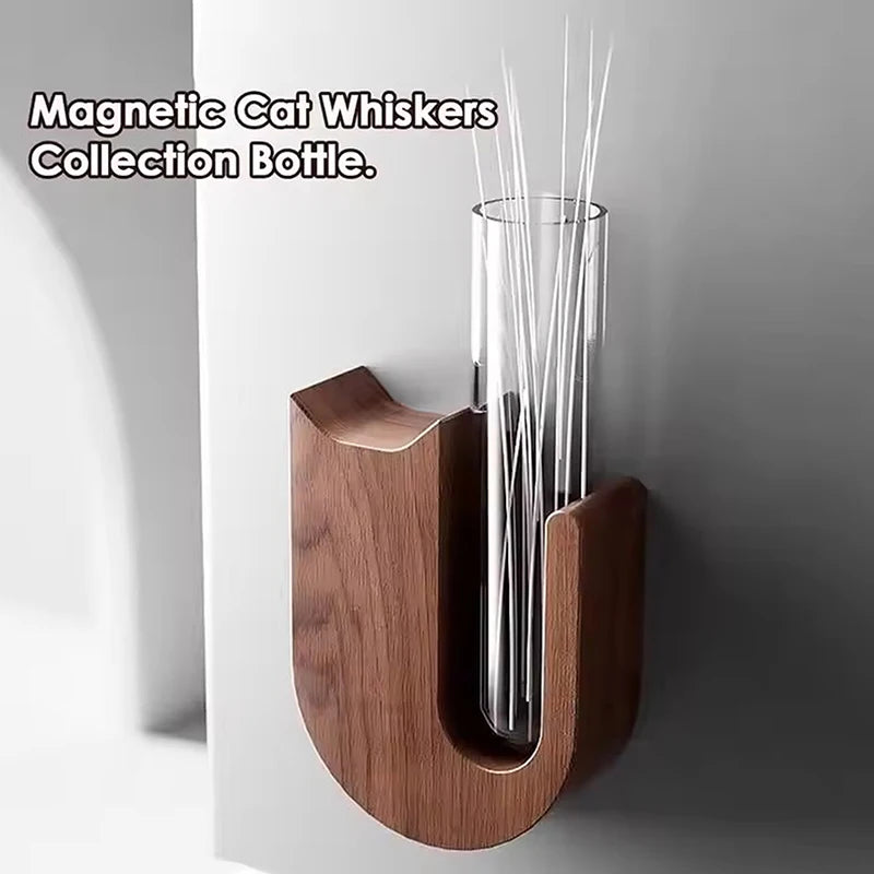 Cat Whisker Vase  Fridge Magnet Wooden And Glass Pet Hair Beard Collector Pets Souvenir Gift Home Decor