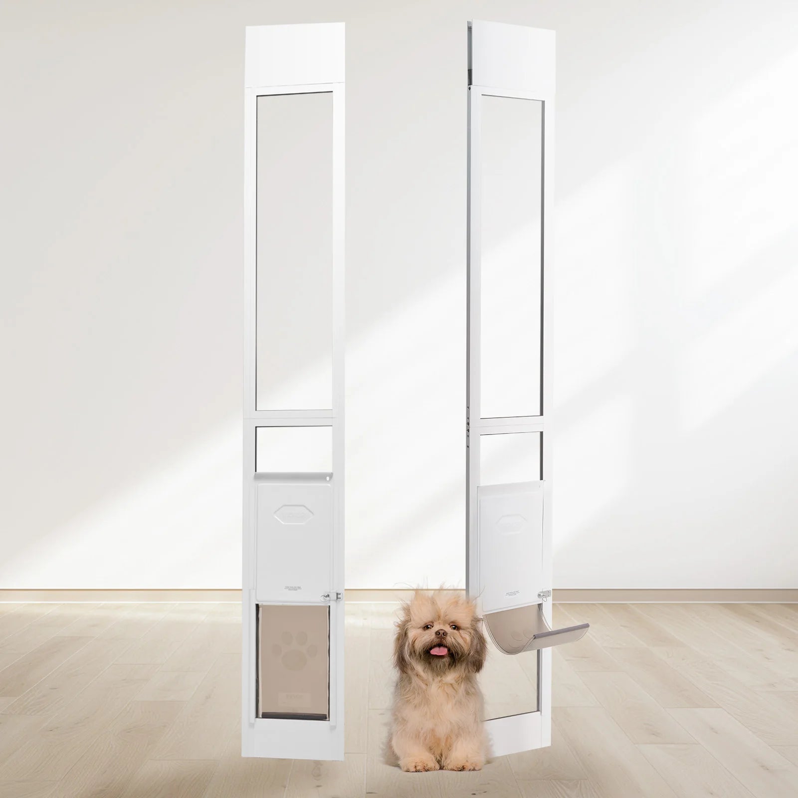 Sliding Glass Door, Adjustable Height Doggy Sliding Door ,Aluminum Frame, Tempered Glass Pet Door