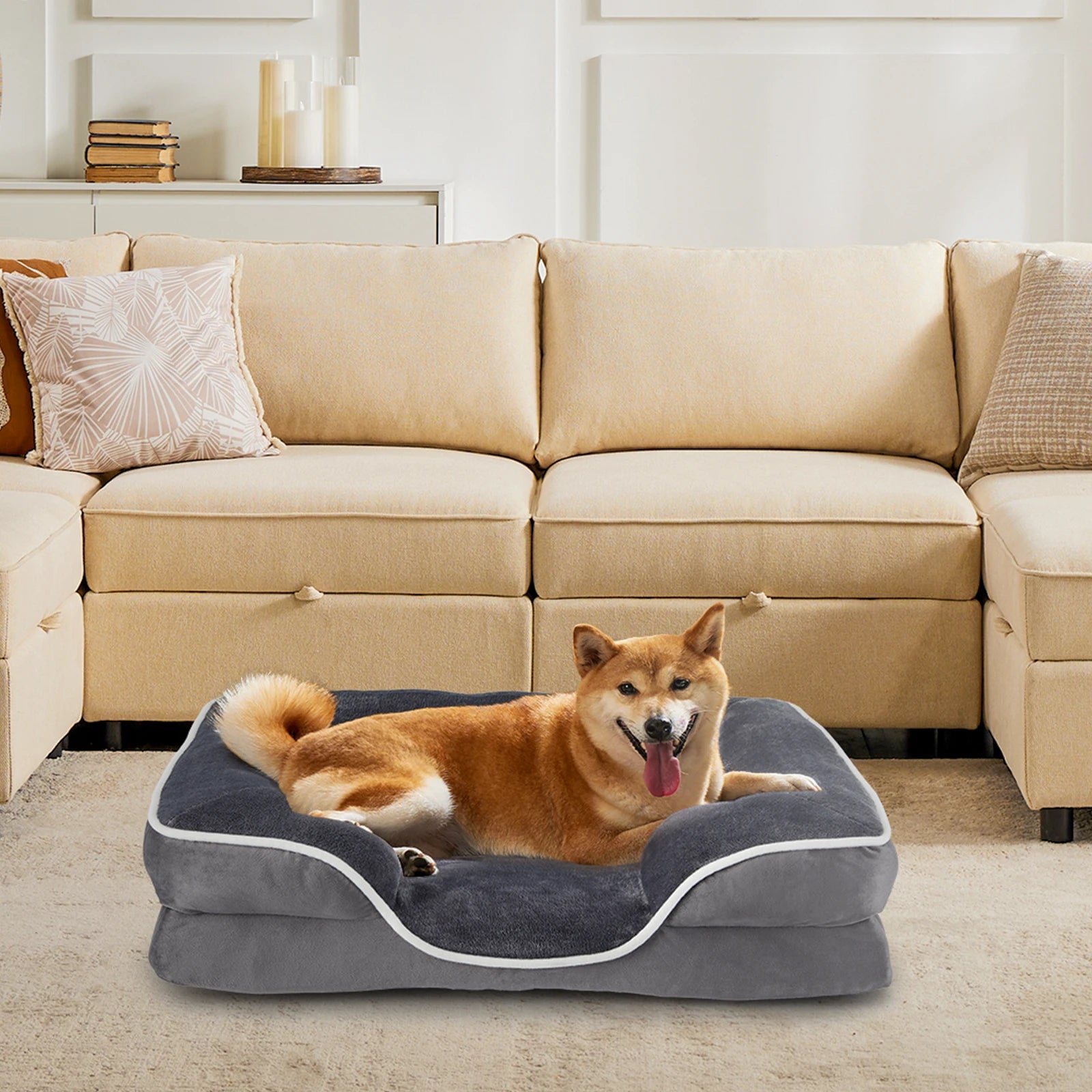 Orthopedic Dog Bed , Memory Foam Pet Bed for Small Dogs & Cats with Washable Removable Cover ,Non-Slip Base Waterproof Liner