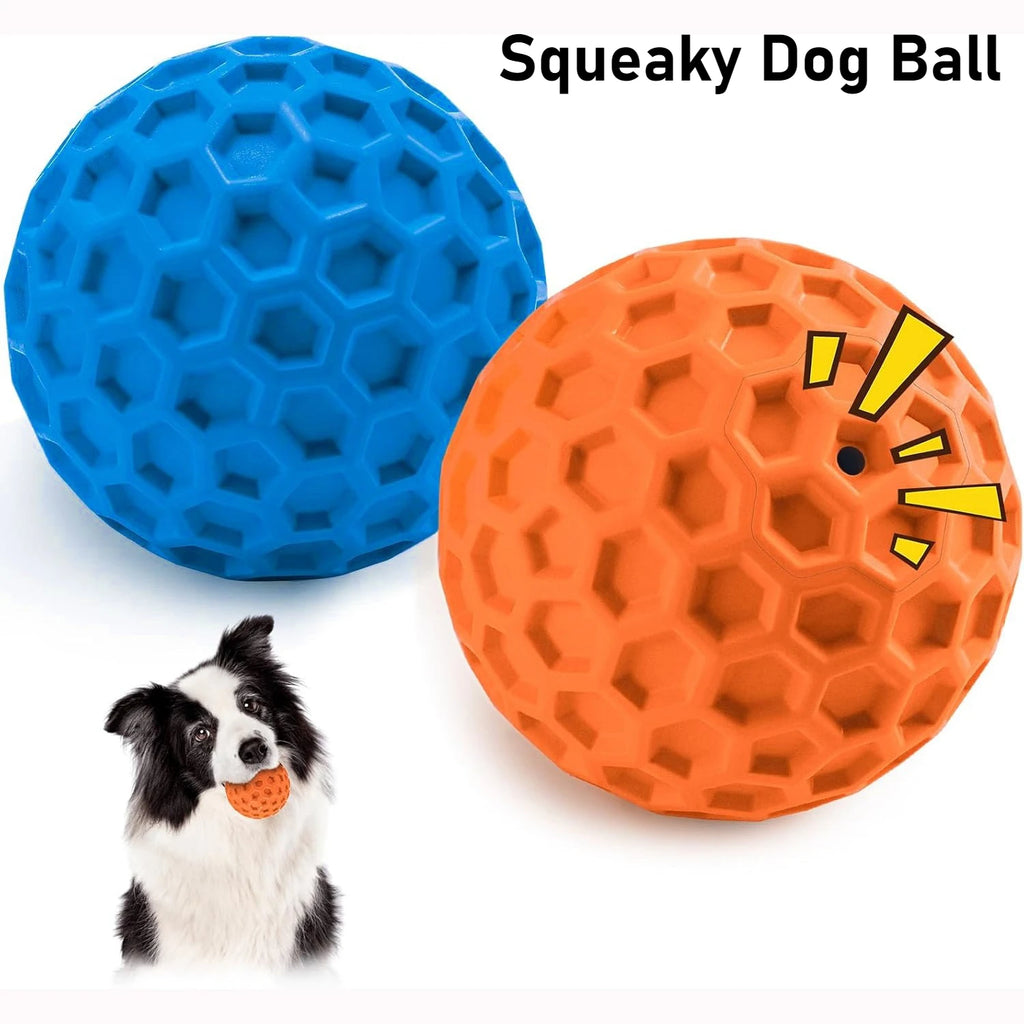2pcs Indestructible Squeaky Dog Toy, Interactive Dog Balls , Natural Rubber Puppy Ball for Dog Chewing