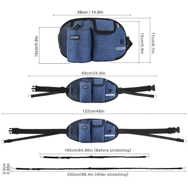 Dog Walking Bags,Training ,Treat Bag, Fanny Pack ,Hands-Free Candy Pouch ,Bungee Leash ,Feed Bowl ,Storage Water Cup
