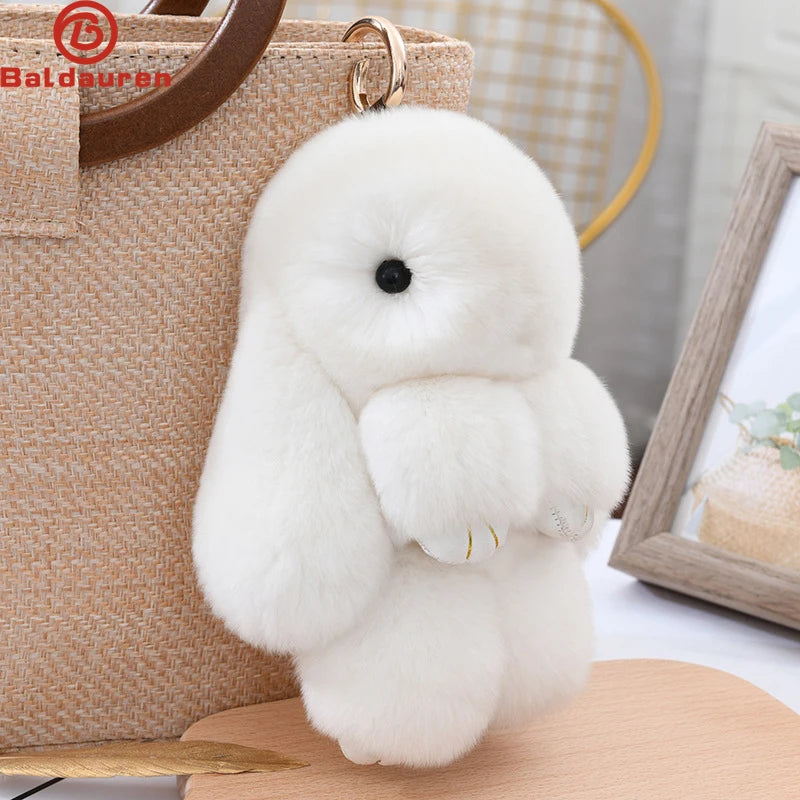Three Model Size 100% Natural Rex Rabbit Fur Cute Fluffy Bunny Keychain