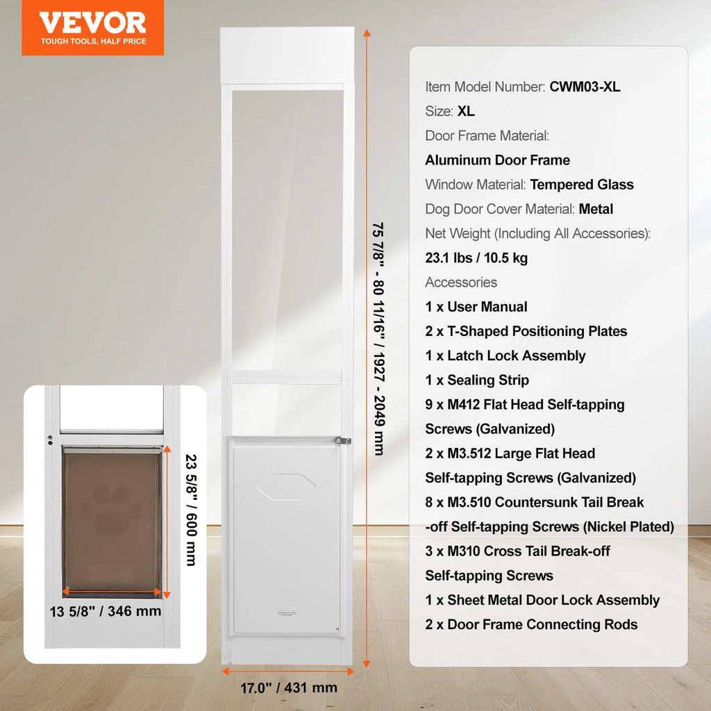 Sliding Glass Door, Adjustable Height Doggy Sliding Door ,Aluminum Frame, Tempered Glass Pet Door