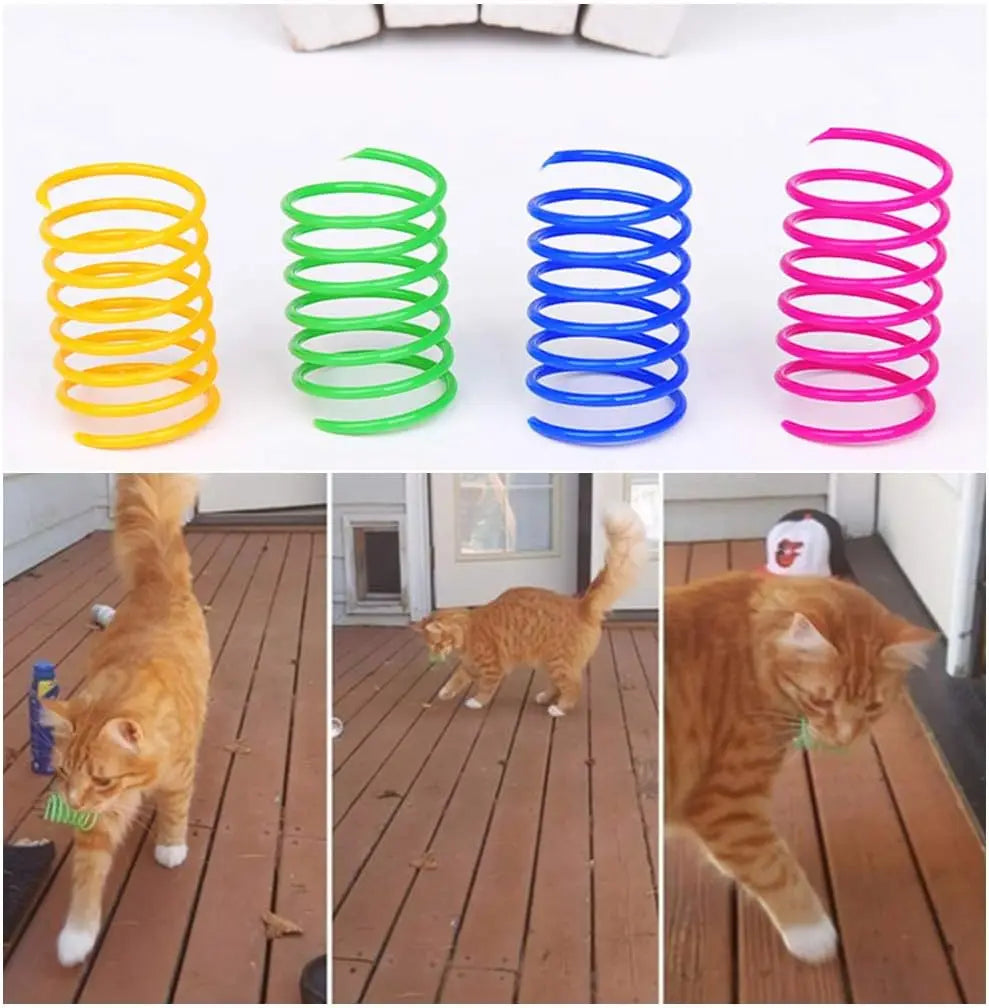 4/200Pcs Cat Spring Toy, Cat Spiral Toys Interactive for Indoor Colorful Cats ,Plastic Spring, Hunting, Swatting