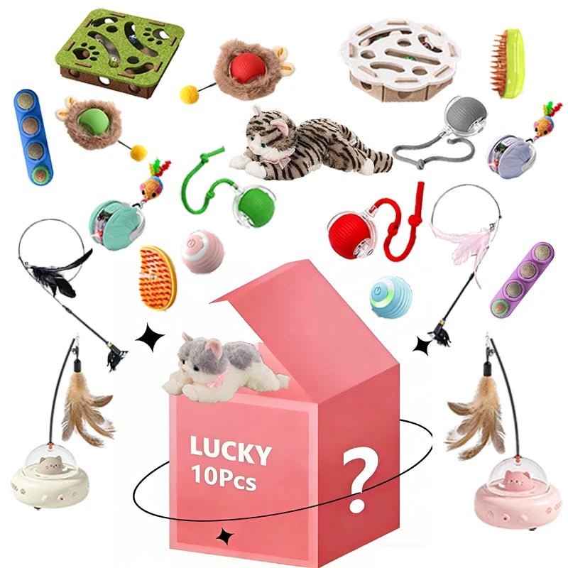 10Pcs/6Pcs Cat Interactive Toys Variety Pack, Pet Kitten Exercise Toys Combination Set Indoor Stick Mouse Bell Ball Cat Supplies