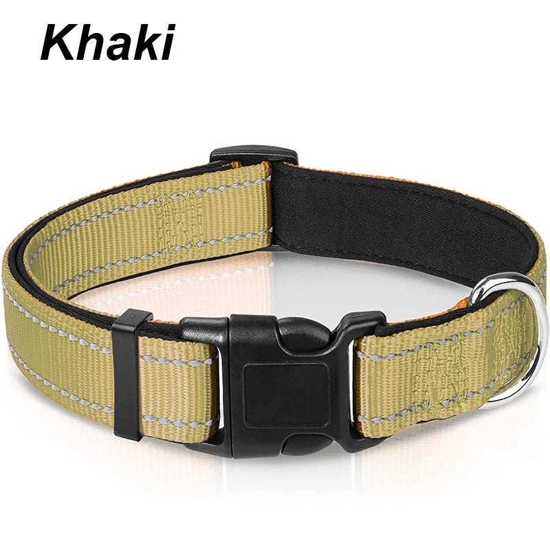 Reflective Dog Collar For Medium Large Dogs Soft Neoprene Padded Nylon Sturdy Adjustable
