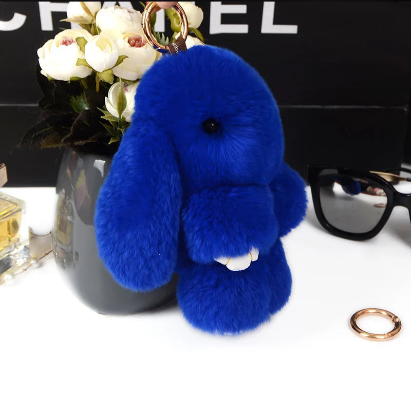 Three Model Size 100% Natural Rex Rabbit Fur Cute Fluffy Bunny Keychain