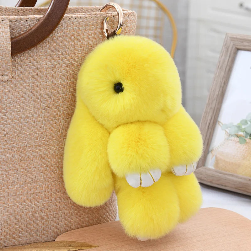 Three Model Size 100% Natural Rex Rabbit Fur Cute Fluffy Bunny Keychain