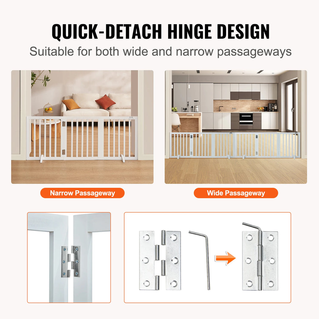 Freestanding Pet Gate 3 Panels ,Foldable Dog Gate for Narrow Passageways Expandable Dog Barrier