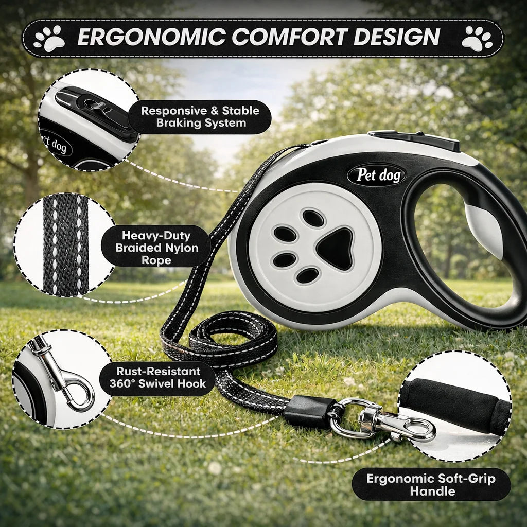 Retractable Dog Leash with 360° Tangle-Free Design, 16 ft Durable Nylon Tape