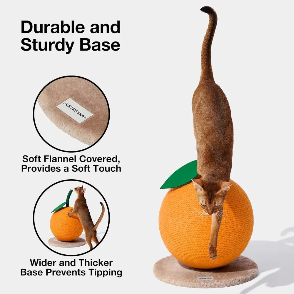 Orange Cat Scratching Post, Cute Cat Scratcher with Jute Rope, Vertical Cat Scratch Post for Indoor