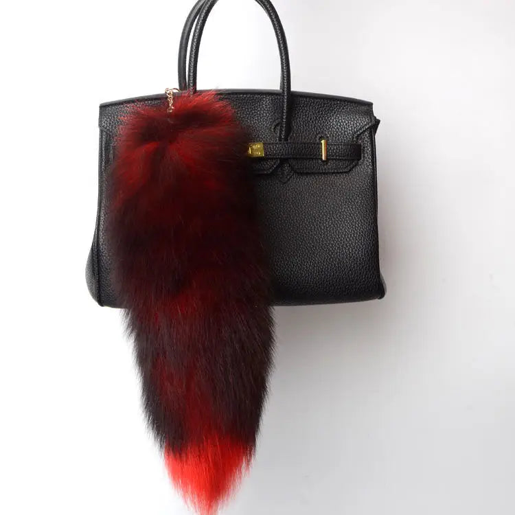 2026  Real Fox Fur Tail Large ,Long Natural Fur tail Keychain Pendant ,Cosplay tail Cute Wolf Fox Tail Fur Car Keychain