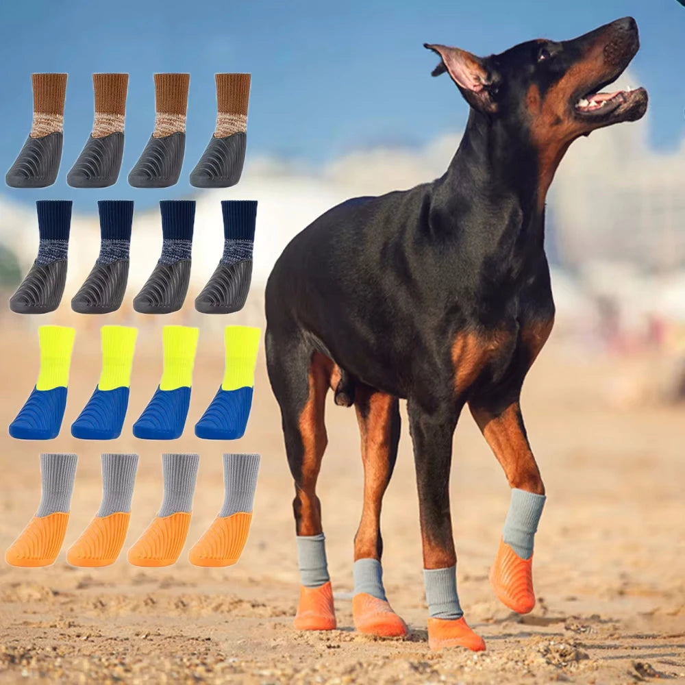 4Pcs Outdoor Dog Shoes, Paw Protector ,Comfortable ,Waterproof  ,Anti-slip For Small ,Medium ,Large Dogs and Cats