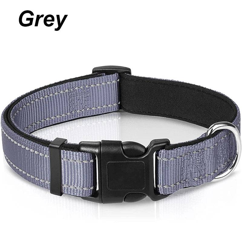 Reflective Dog Collar For Medium Large Dogs Soft Neoprene Padded Nylon Sturdy Adjustable
