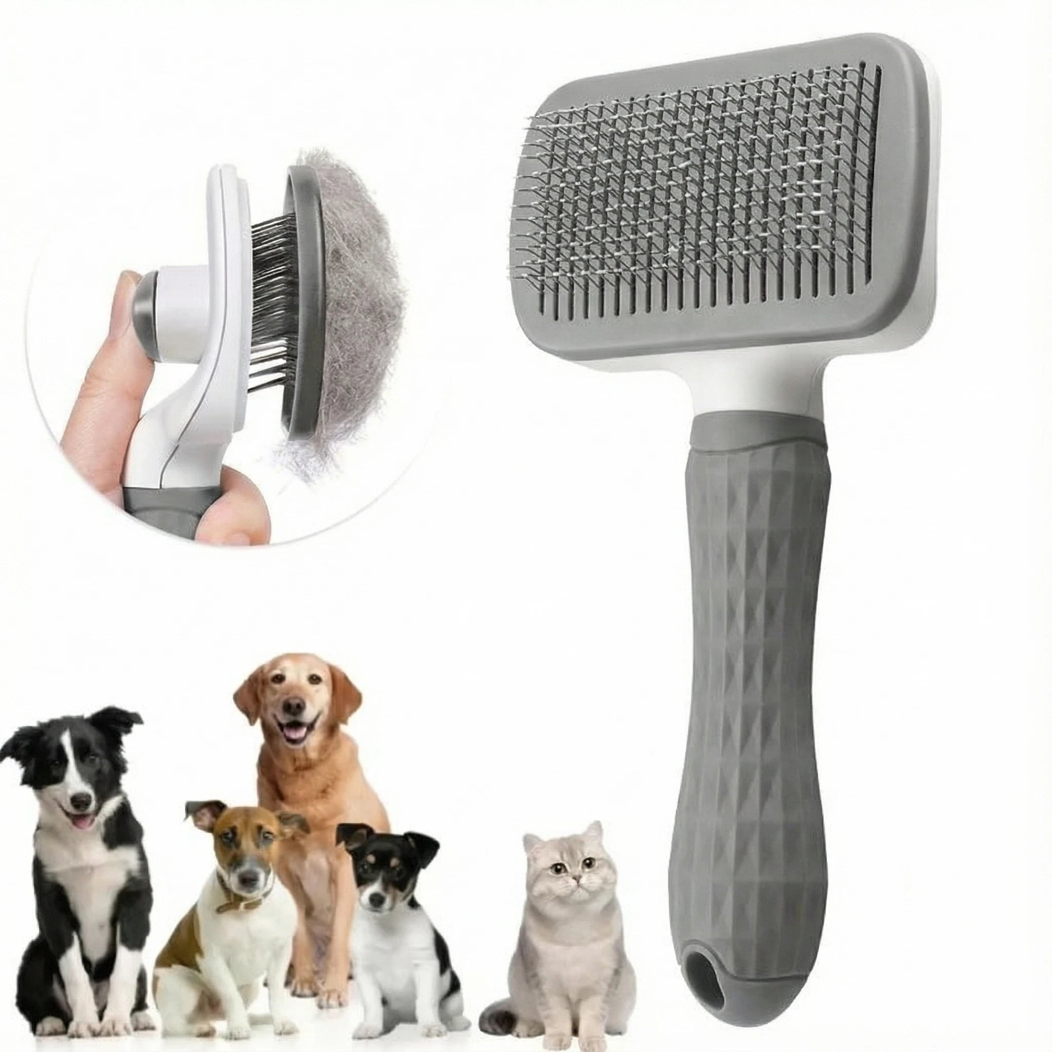 Gentle Pet Grooming & Massaging Brush, One-Click Hair Removal Comb for Dogs/Cats
