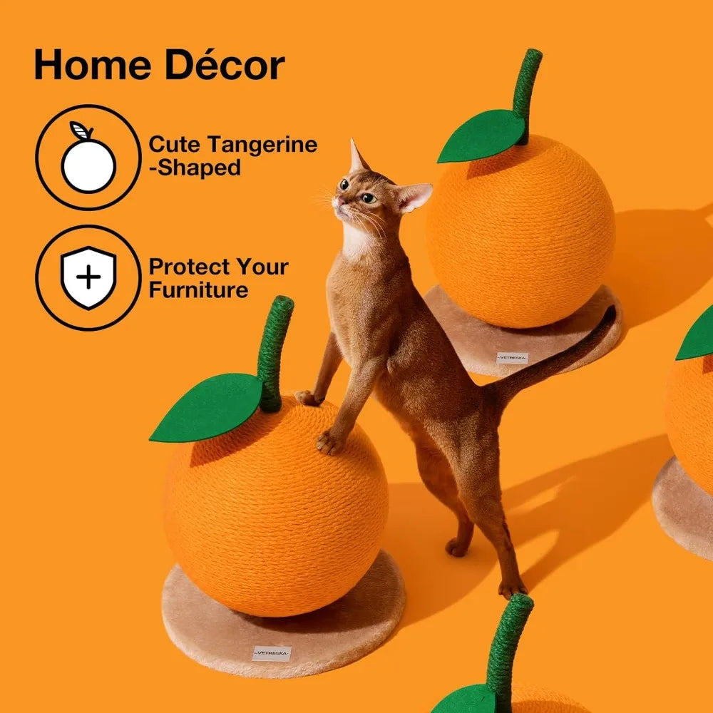 Orange Cat Scratching Post, Cute Cat Scratcher with Jute Rope, Vertical Cat Scratch Post for Indoor