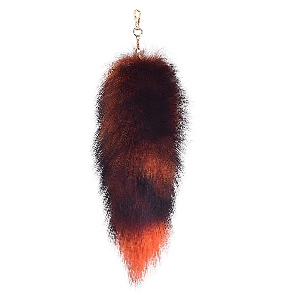 2026  Real Fox Fur Tail Large ,Long Natural Fur tail Keychain Pendant ,Cosplay tail Cute Wolf Fox Tail Fur Car Keychain
