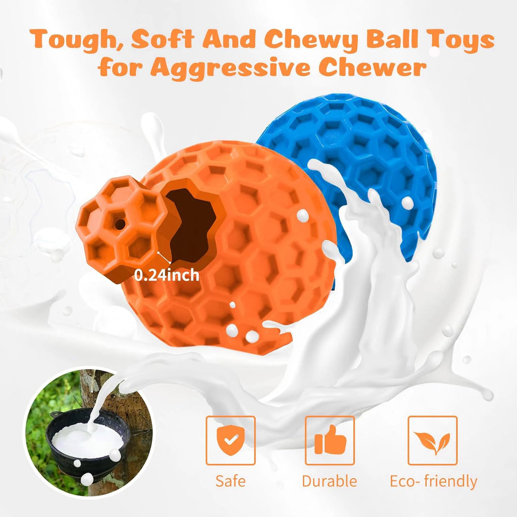 2pcs Indestructible Squeaky Dog Toy, Interactive Dog Balls , Natural Rubber Puppy Ball for Dog Chewing