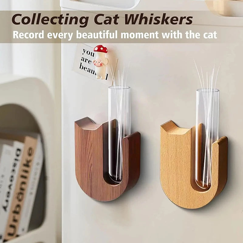 Cat Whisker Vase  Fridge Magnet Wooden And Glass Pet Hair Beard Collector Pets Souvenir Gift Home Decor