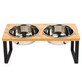 Elevated Food Bowl , Wooden 15° Tilted , Raised Stand with 2/3 Stainless Steel Bowls,  Neck Protection Dog Feeder
