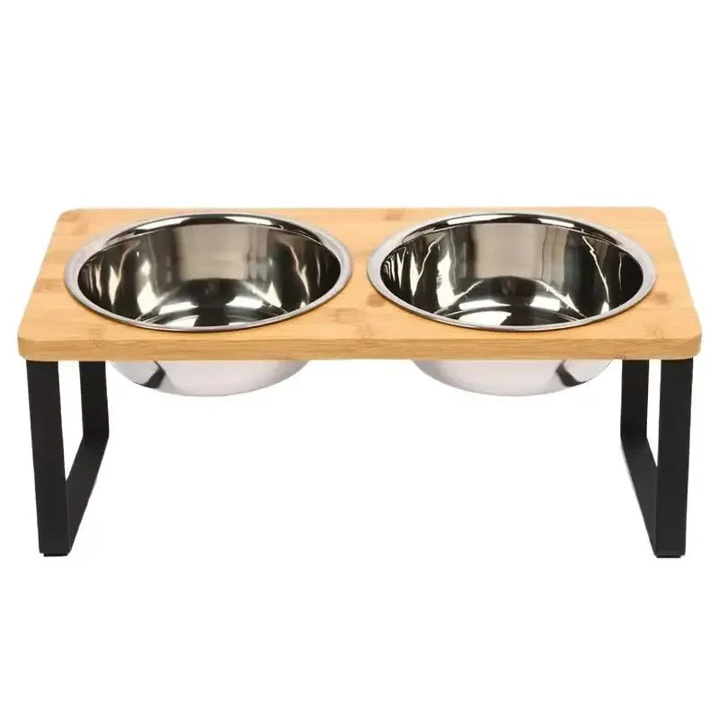 Elevated Food Bowl , Wooden 15° Tilted , Raised Stand with 2/3 Stainless Steel Bowls,  Neck Protection Dog Feeder