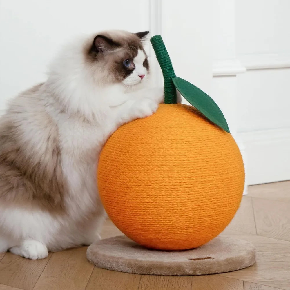 Orange Cat Scratching Post, Cute Cat Scratcher with Jute Rope, Vertical Cat Scratch Post for Indoor