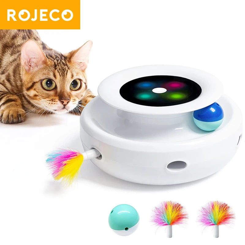 ROJECO 2 in 1 Smart Cat Toys Automatic Feather Fun Ball Toy Set For Cats,5 Modes Electronic Interactive Pet toy