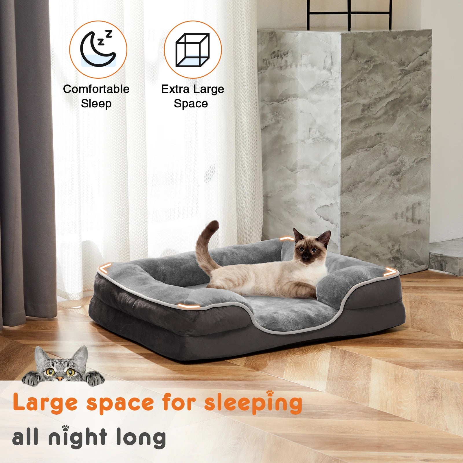 Orthopedic Dog Bed , Memory Foam Pet Bed for Small Dogs & Cats with Washable Removable Cover ,Non-Slip Base Waterproof Liner