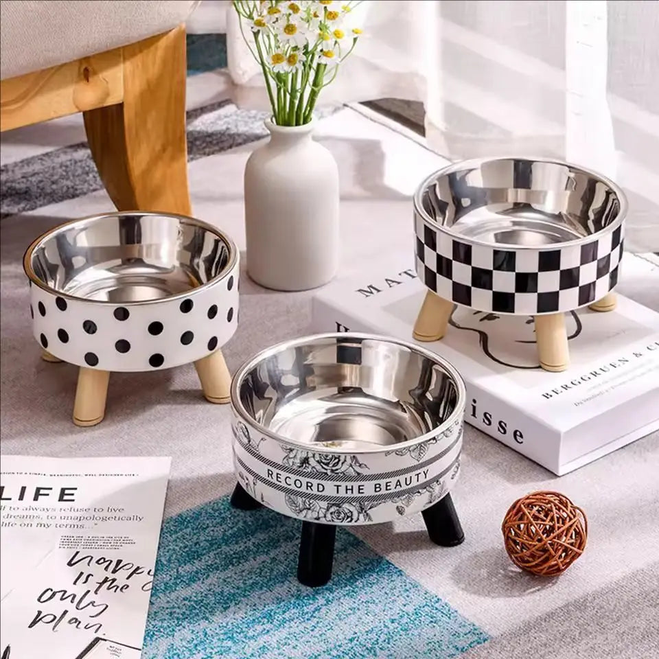 Stainless Steel Elevated Pet Bowls - Cat, Dog Food Water Dishes