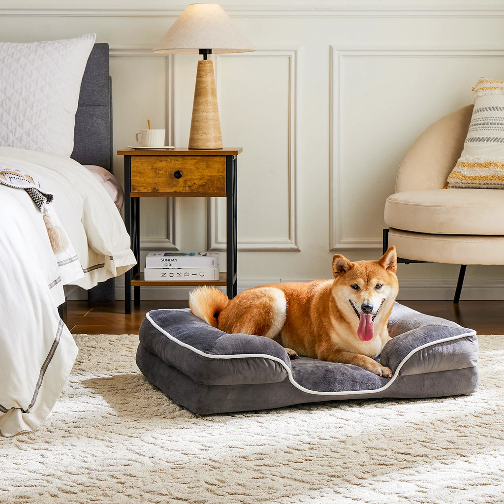 Orthopedic Dog Bed , Memory Foam Pet Bed for Small Dogs & Cats with Washable Removable Cover ,Non-Slip Base Waterproof Liner