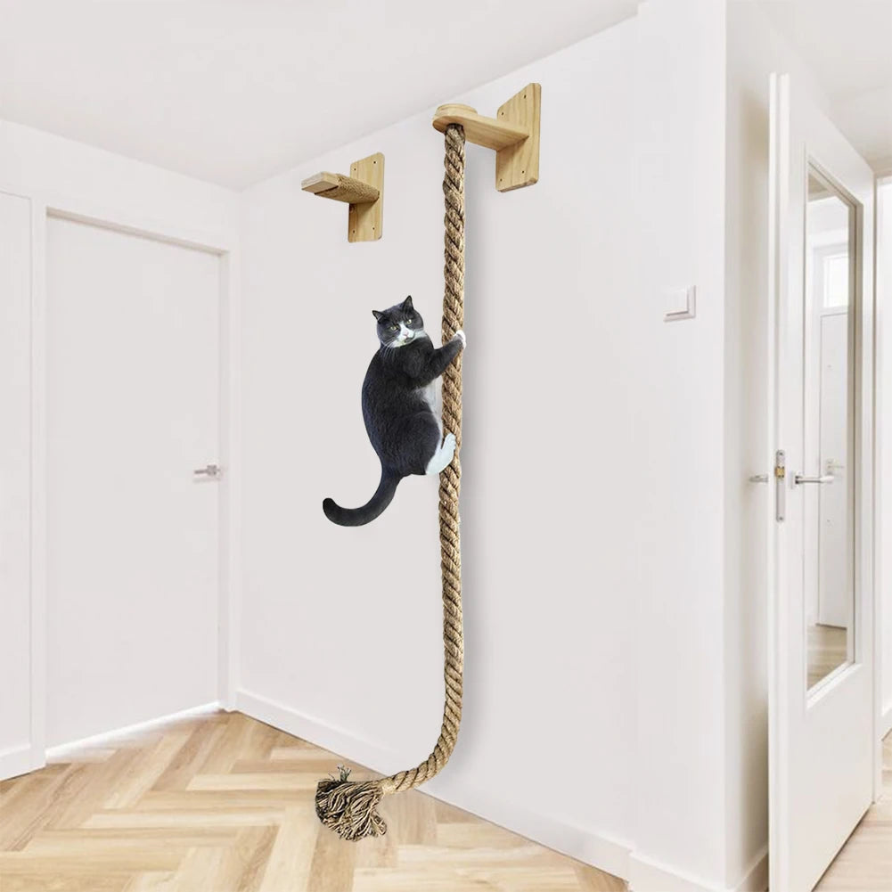 Cat Climbing Rope with Wood Platform, Thickened Sisal Rope, Reusable Wall Mounted Rope for Cat Play Equipment
