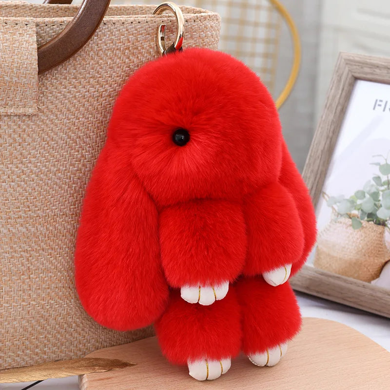 Three Model Size 100% Natural Rex Rabbit Fur Cute Fluffy Bunny Keychain