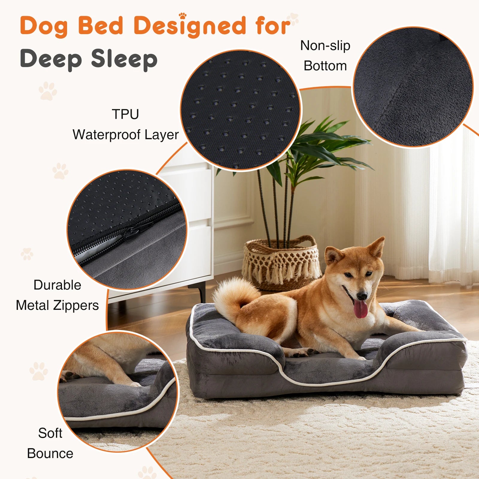 Orthopedic Dog Bed , Memory Foam Pet Bed for Small Dogs & Cats with Washable Removable Cover ,Non-Slip Base Waterproof Liner