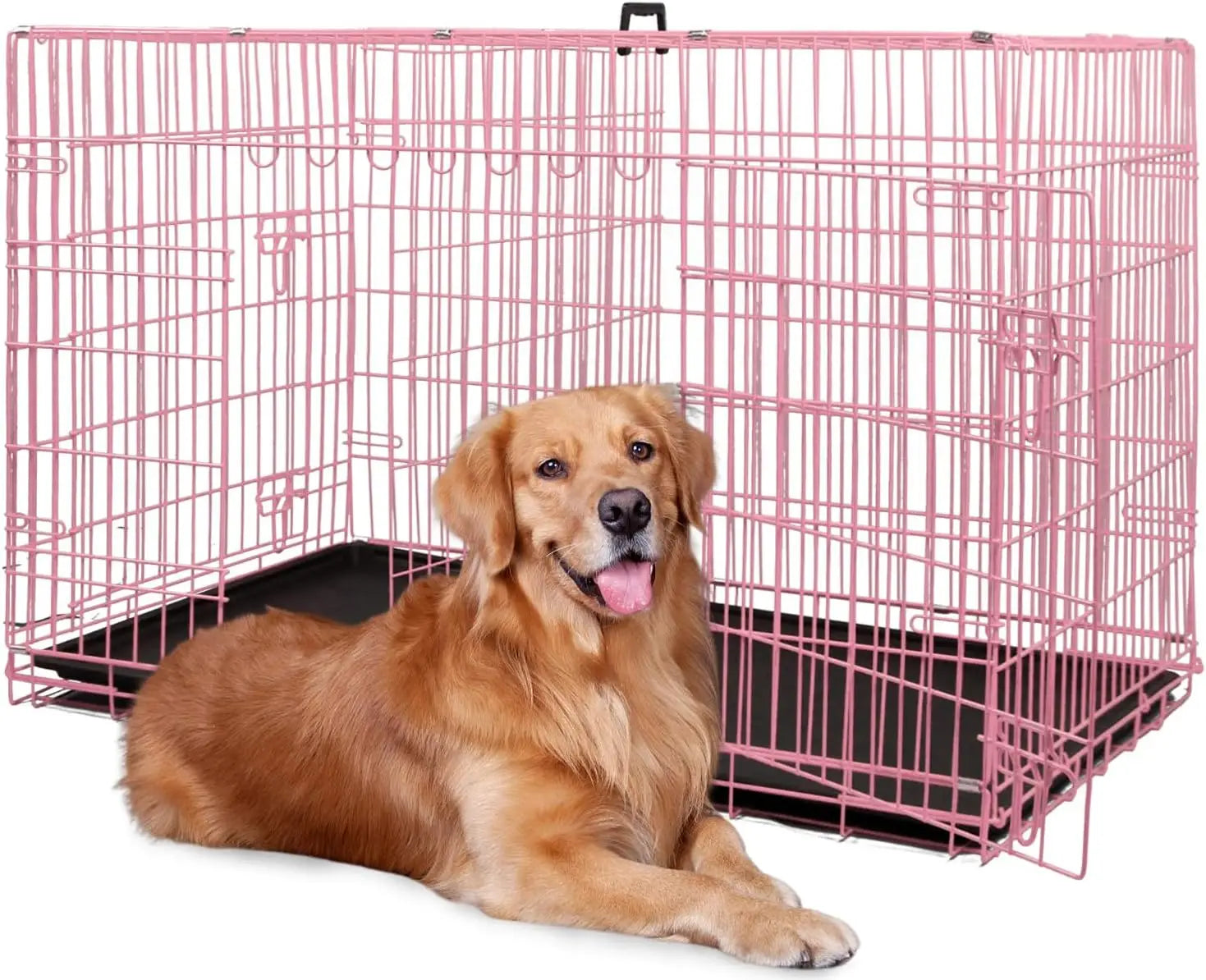 BestPet | Dog Crate | 48" | Black | Foldable Metal Kennel with Double Doors, Secure Slide-Bolt Latches, Leakproof Tray |