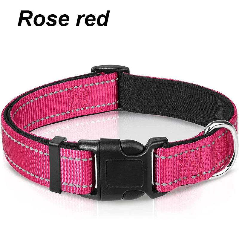 Reflective Dog Collar For Medium Large Dogs Soft Neoprene Padded Nylon Sturdy Adjustable
