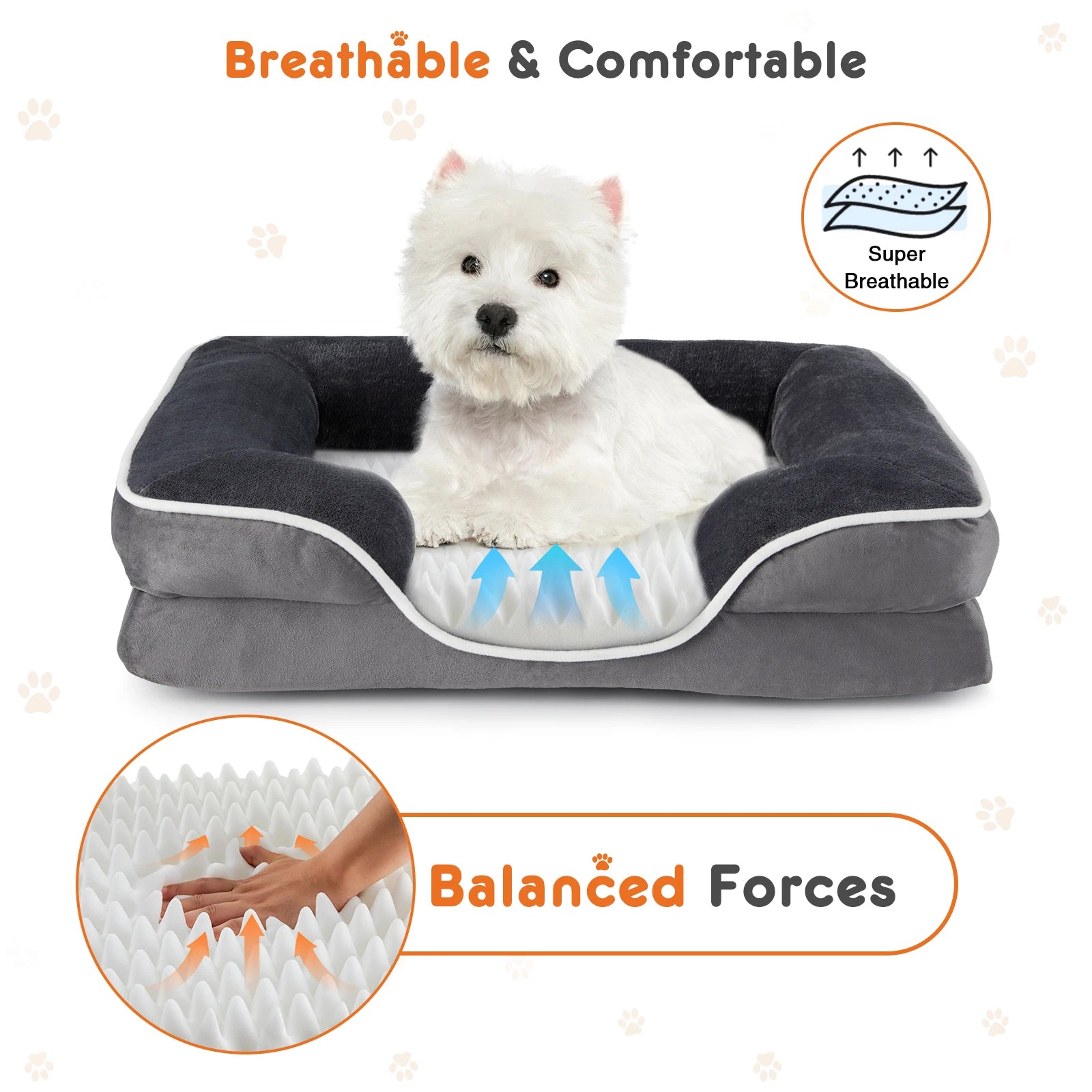 Orthopedic Dog Bed , Memory Foam Pet Bed for Small Dogs & Cats with Washable Removable Cover ,Non-Slip Base Waterproof Liner