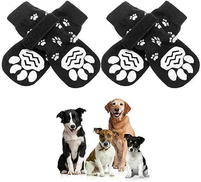 4PCS Adjustable Anti-Slip Dog Socks Pet Non-Slip Paw Protection with Paw Pattern for Puppy Dog Indoor Control Wear on Floor