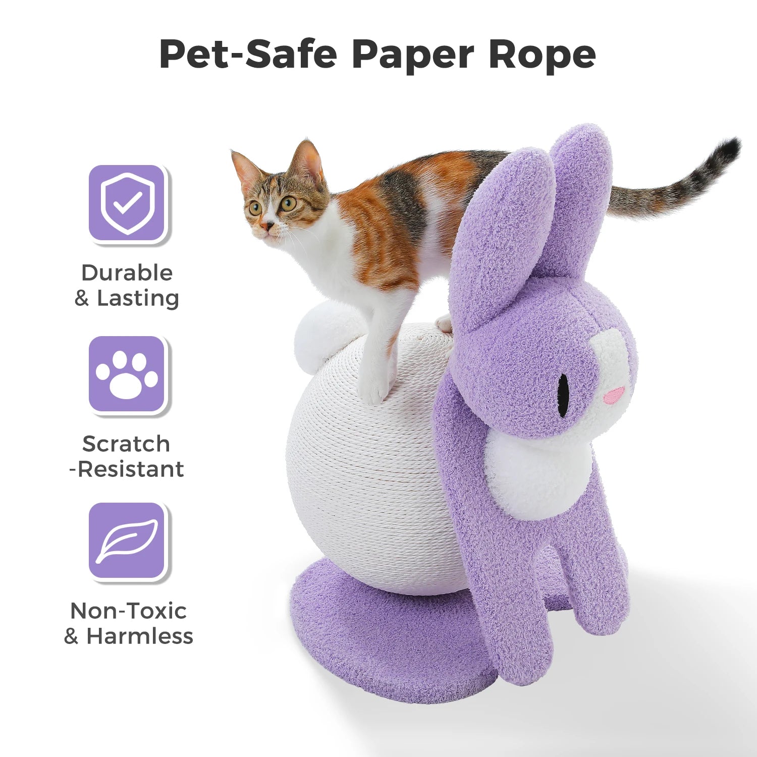 Cute Cat Scratching Post for Kittens and Cat, Rabbit Cat Scratcher with Paper Rope