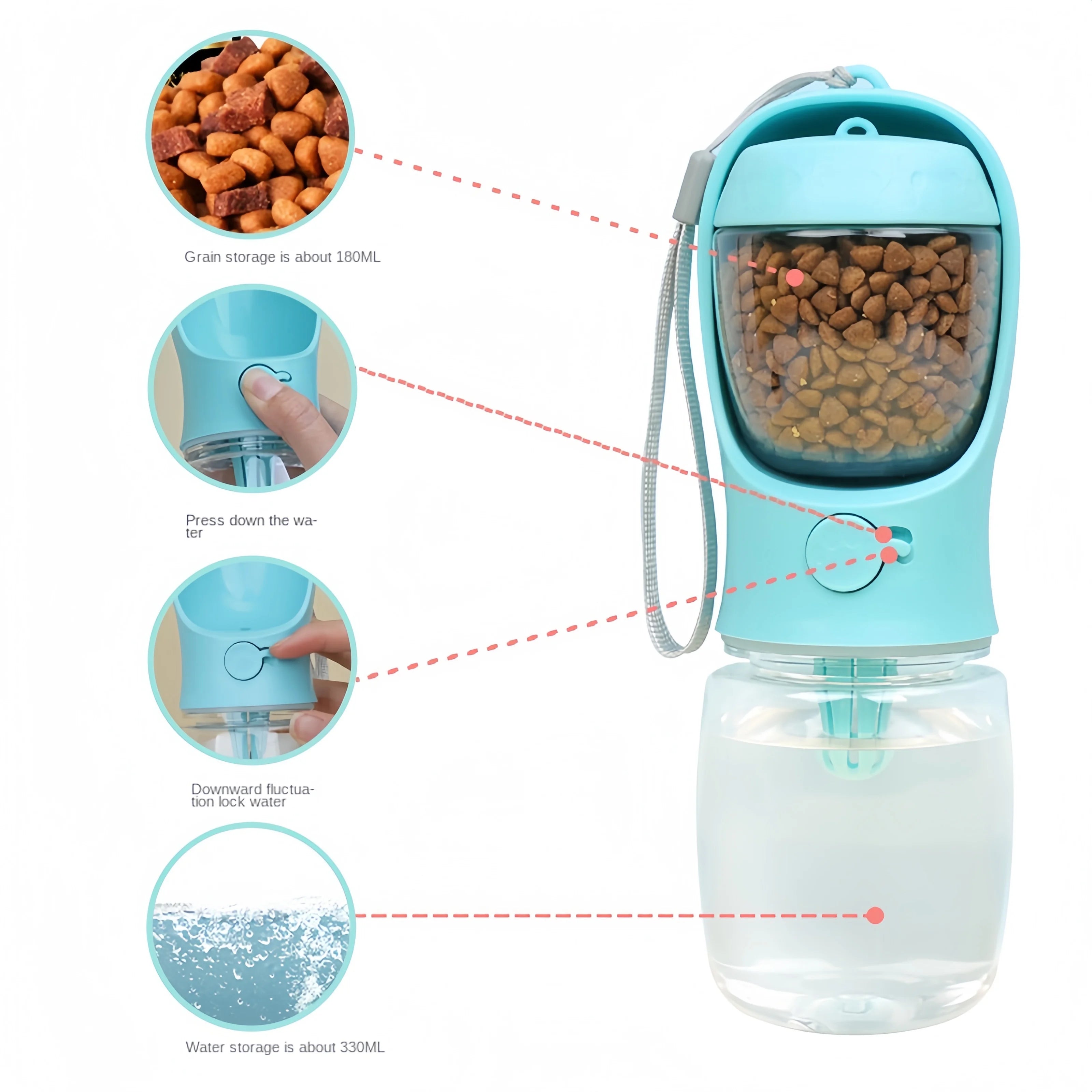 Portable Dog ,Cat Water Bottle with Storage Food and Water Container for Pets ,Outdoor Travel Pet supply