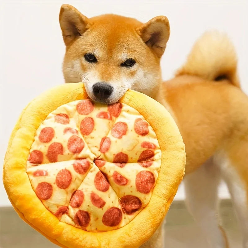 Squeaky Plush Pizza & Shrimp Dog Toy ,Durable Chew for Small Breeds Interactive Pet Play Accessory Soft Teething Puppy Chew Toys