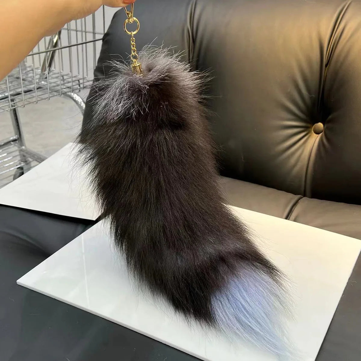 2026  Real Fox Fur Tail Large ,Long Natural Fur tail Keychain Pendant ,Cosplay tail Cute Wolf Fox Tail Fur Car Keychain